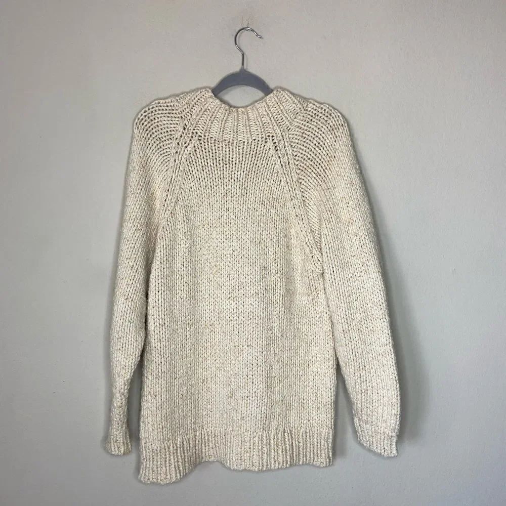 Tory Burch Speckled Hand Knit Wool Cotton Cream Dress Sweater Cowl Size M - Picture 11 of 13